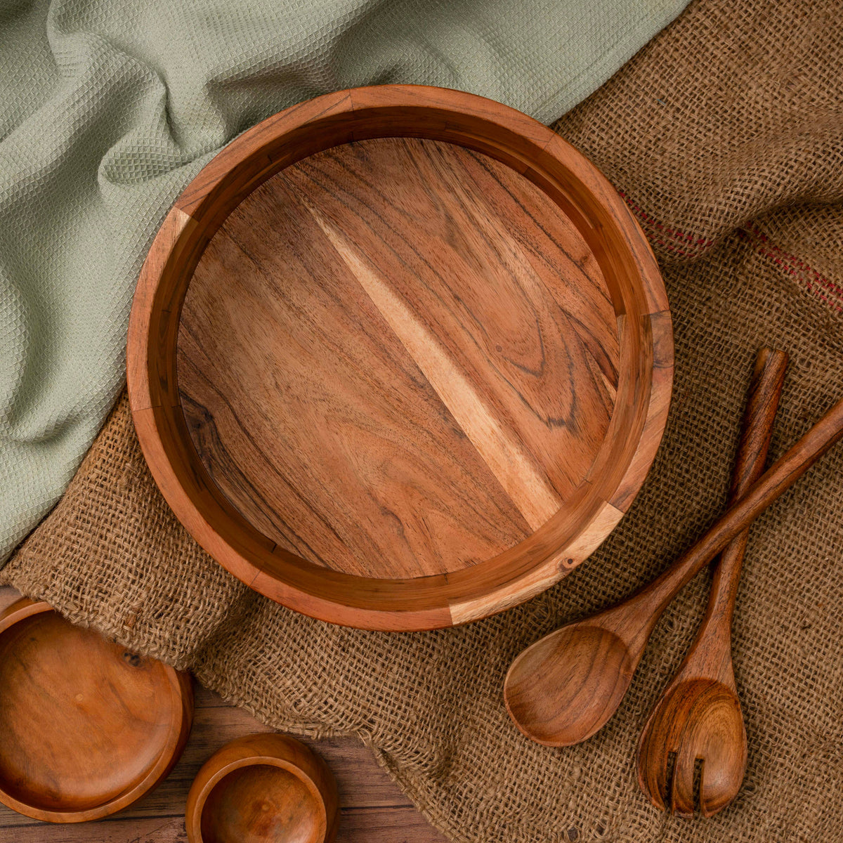 12" Wooden Salad Bowl Set with Serving Utensils by Luxe Designs - Eco-Friendly, Multipurpose Mixing & Serving Bowl for Salads, Pasta, Fruits & More – Durable & Stylish Kitchen Essential