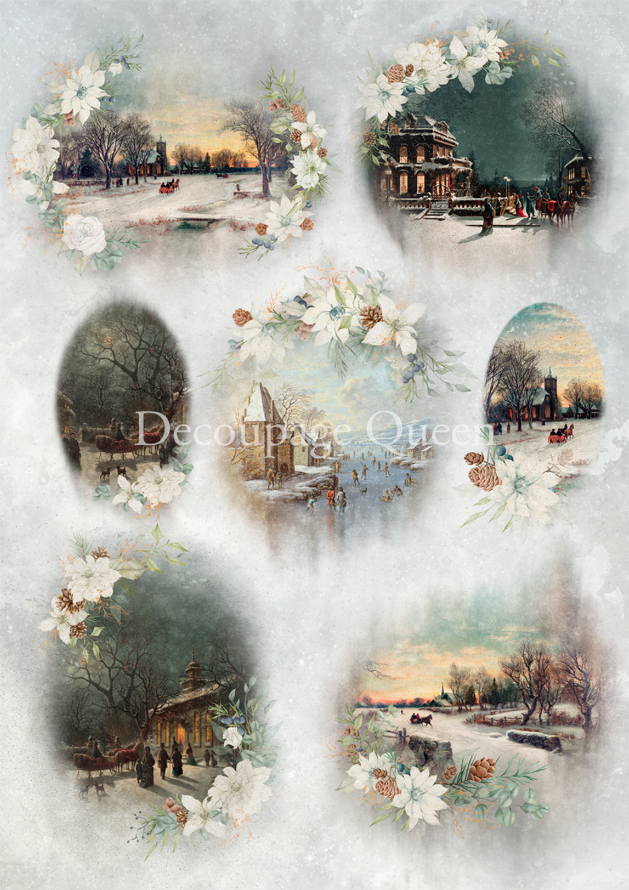 Decoupage Queen Dainty and the Queen Winter Scenes (various sizes)