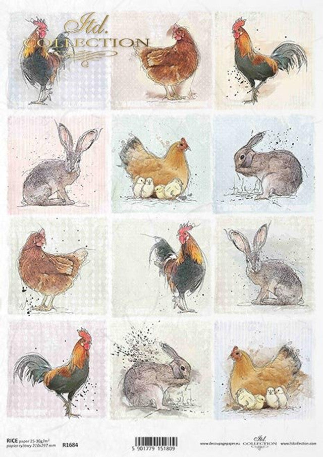 ITD Collection Mini Rooster and Bunny Squares