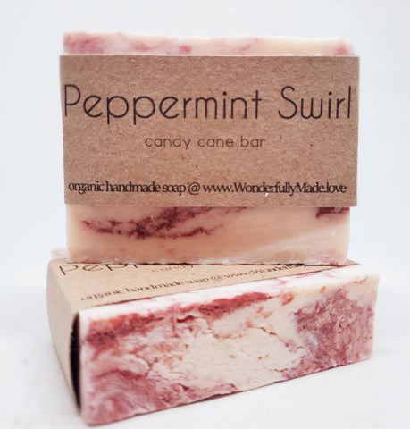Peppermint Swirl Handmade Bar Soap | Candy Cane Red & white