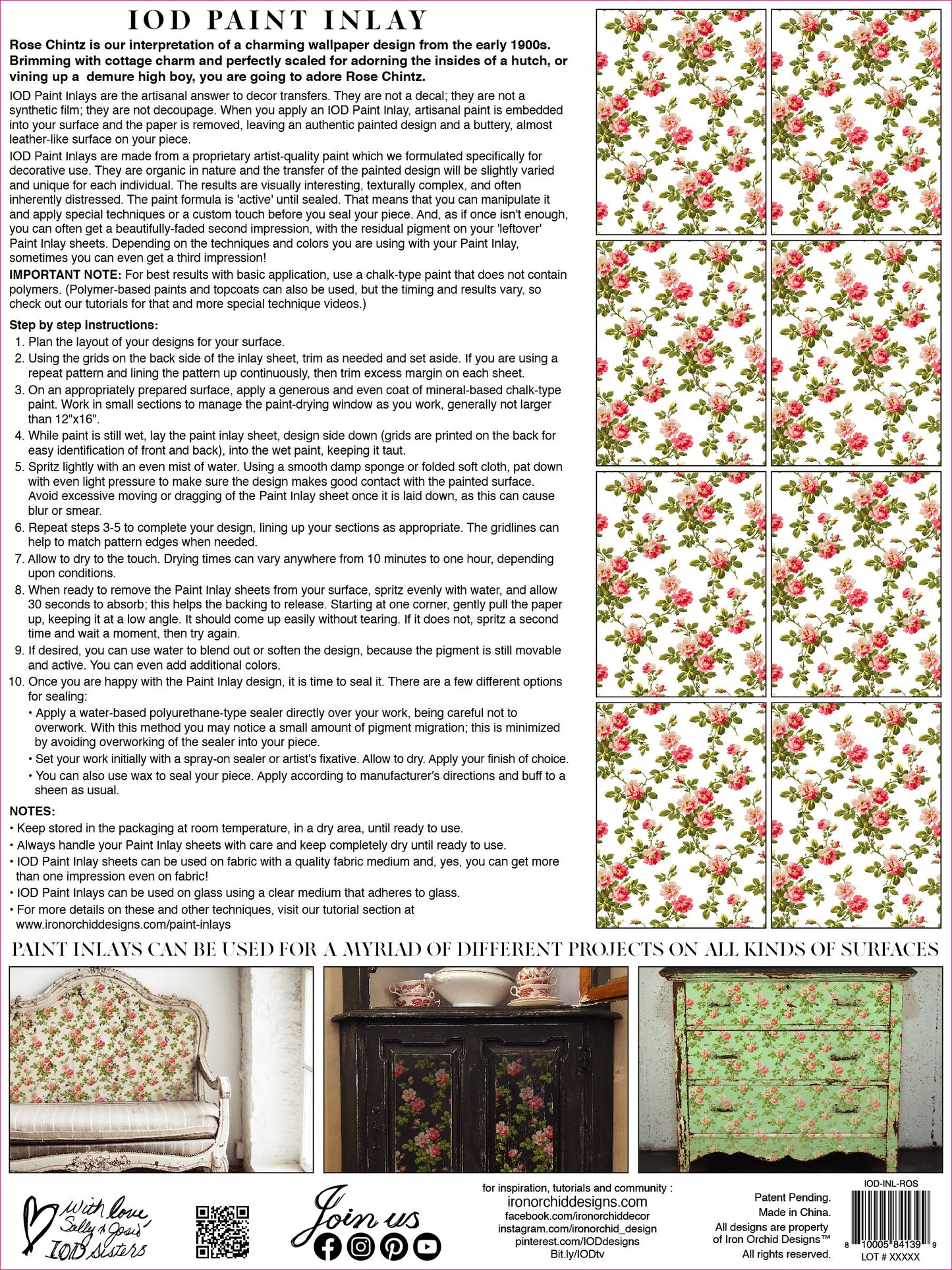 Rose Chintz 12x16 IOD Paint Inlay