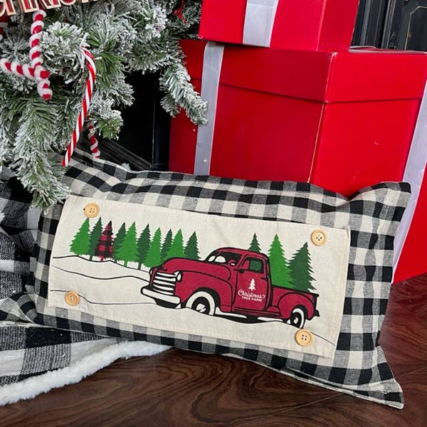 Holiday Panel: Winter, Vintage; Christmas PLAID TREE TRUCK