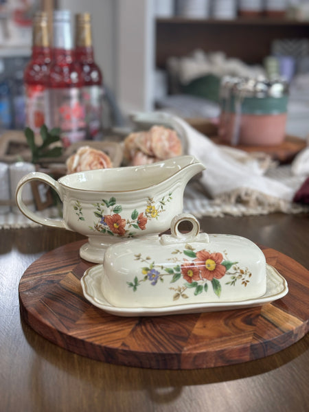 Set | Vintage Mikasa Butter Dish and Gravy Boat