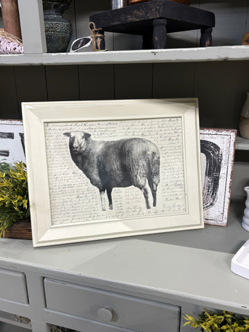 Upcycled Framed Sheep Wall Decor