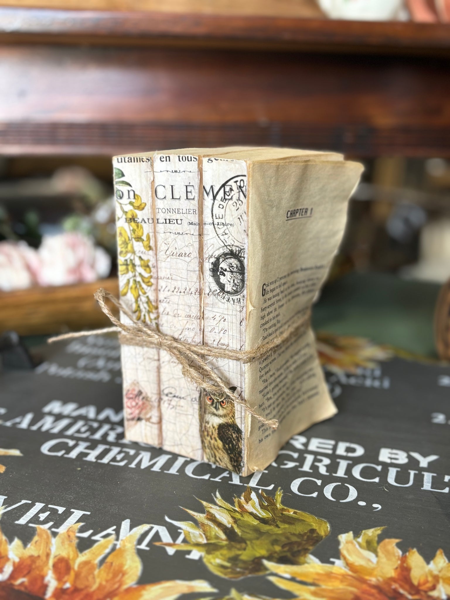 Decoupaged Book Stack