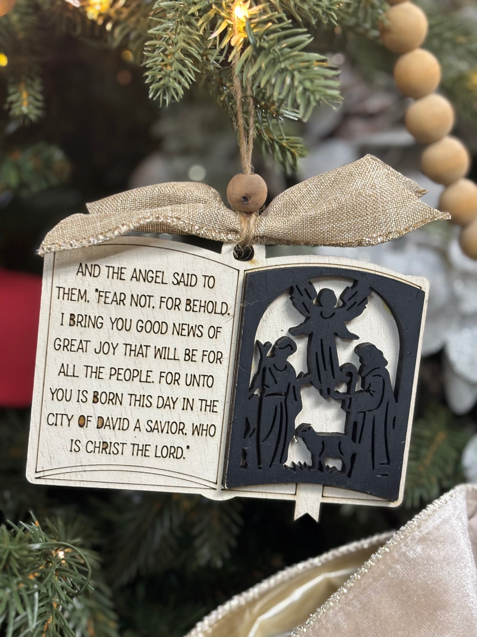 Handmade and Engraved Ornament | Cream | “And The Angel Said”