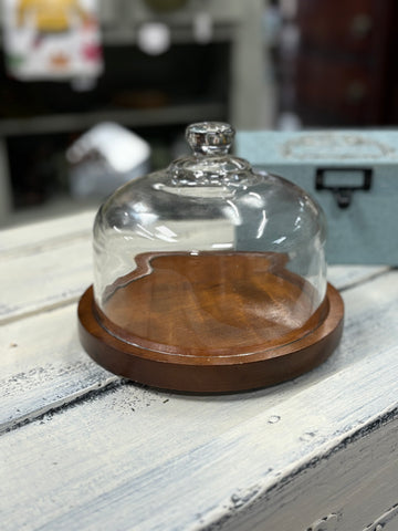 Glass Cloche with Wooden Base