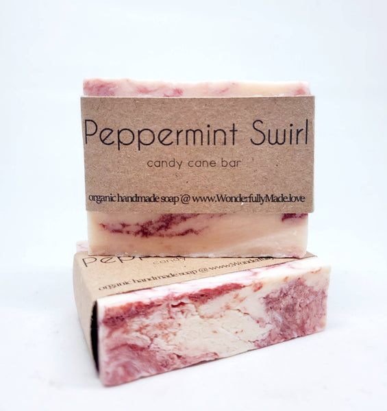 Peppermint Swirl Handmade Bar Soap | Candy Cane Red & white