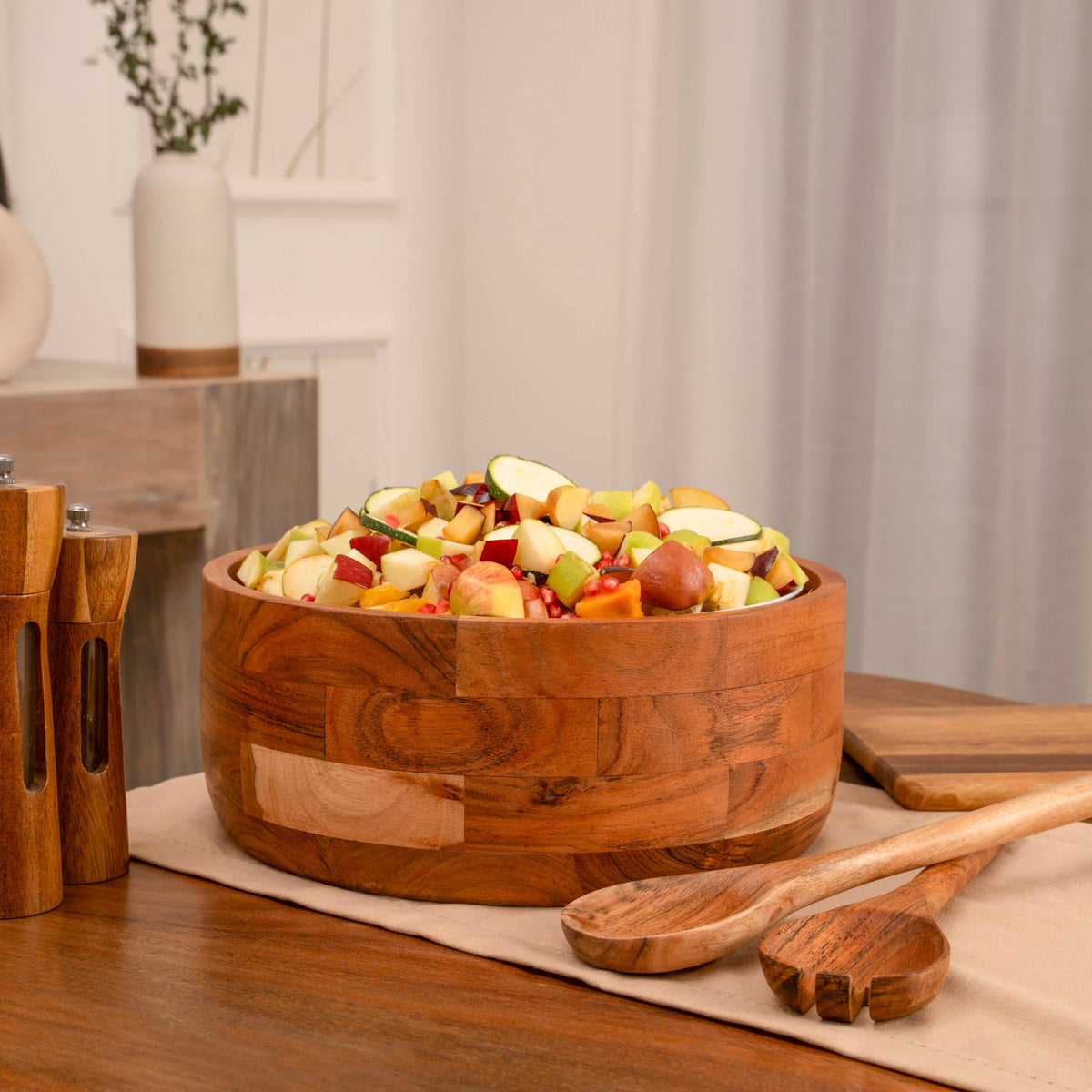 12" Wooden Salad Bowl Set with Serving Utensils by Luxe Designs - Eco-Friendly, Multipurpose Mixing & Serving Bowl for Salads, Pasta, Fruits & More – Durable & Stylish Kitchen Essential