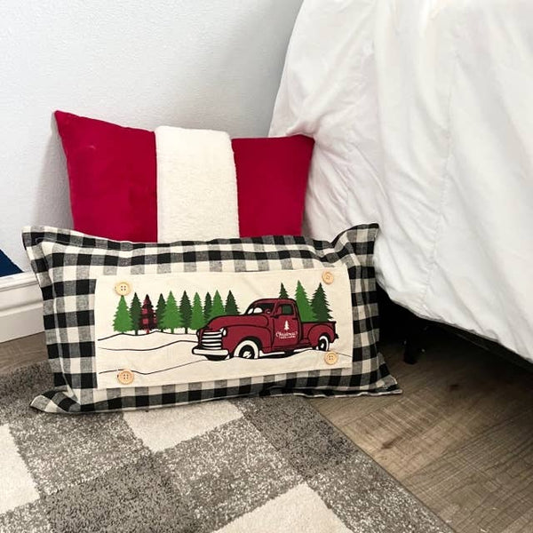 Holiday Panel: Winter, Vintage; Christmas PLAID TREE TRUCK