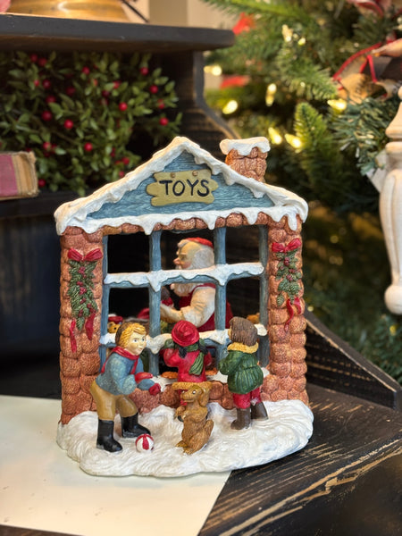 Vintage Santa in Toy Shop and Window