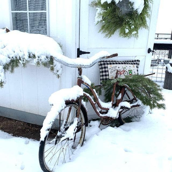 Holiday Panel: Vintage Christmas Snow Winter CHRISTMAS BIKE