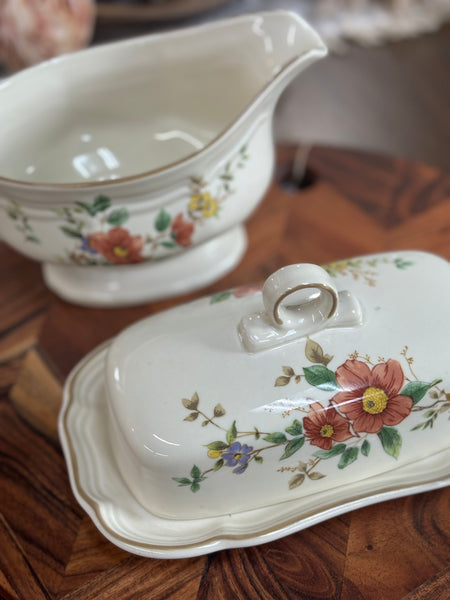 Set | Vintage Mikasa Butter Dish and Gravy Boat