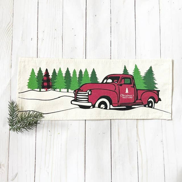 Holiday Panel: Winter, Vintage; Christmas PLAID TREE TRUCK