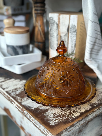 Vintage Indiana Amber Round Dish