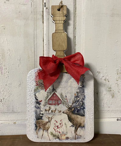 Hanging Decor Board w/ Deer & Christmas Embellishments