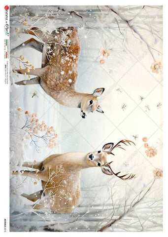 Paper Designs Mom and Baby Deer Winter Scene Rice Paper
