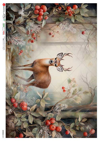 Paper Designs Festive Buck Scene Rice Paper