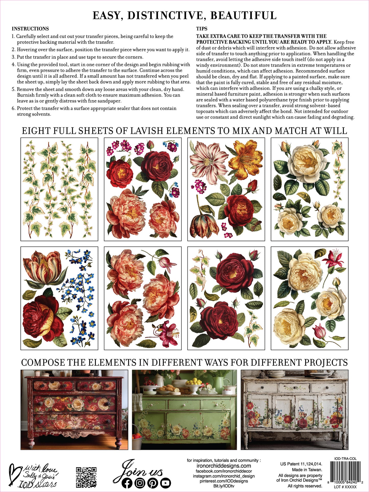 Collage de Fleurs IOD 12x16 Transfer Pad