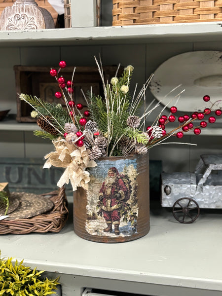 Embellished Vintage Christmas Tin Can