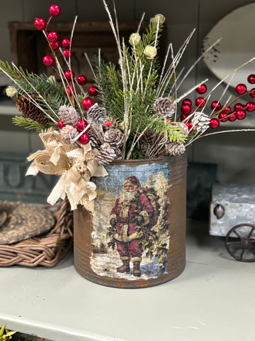 Embellished Vintage Christmas Tin Can