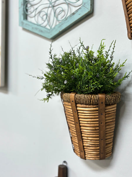 (Pair) 1980s Split Reed and Jute Wicker Basket