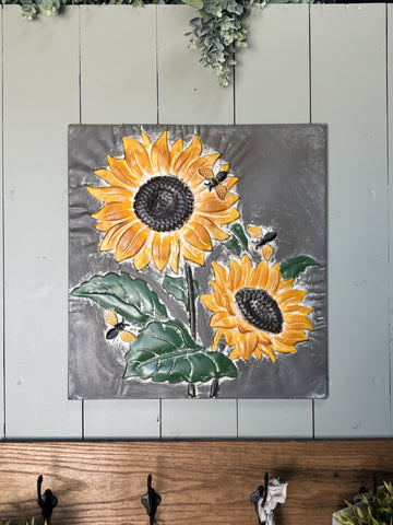 Embossed Metal Sunflower w/ Bees Wall Art (17.5" x 18.5")