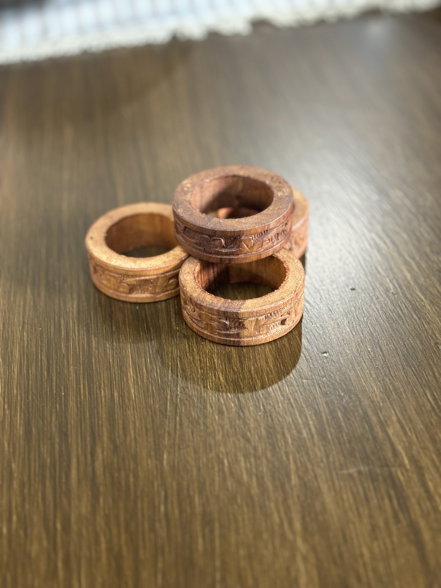 Set of 4 | Vintage Carved Wooden Napkin Rings