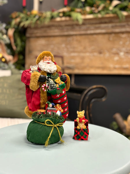 Vintage Santa with Toy Bag and Sweet Cats