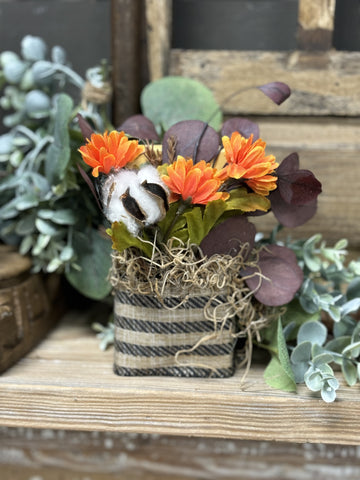 Wooden Block w/ Autumnal Flowers