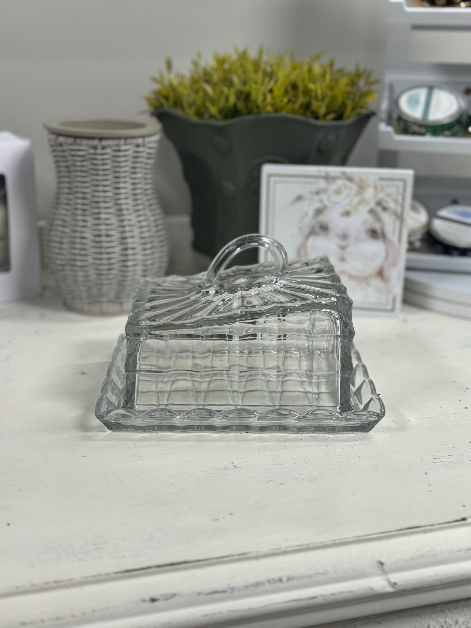 Vintage Glass Slanted Butter Dish