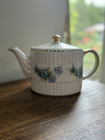 Vintage White and Blue Teapot