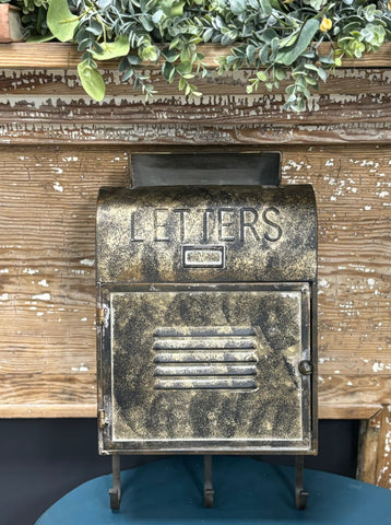 Metal Wall Hanging Letter Box w/ Three Hooks