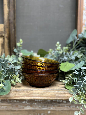 Set | Vintage Amber Tiara Small Bowl and Cocktail Glasses