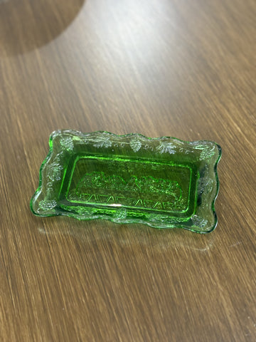 Vintage Small Glass Last Supper Dish (Green)