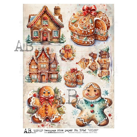 AB Studios Christmas Gingerbread Cookies A4 Rice Paper