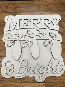 Merry & Bright | Blank Wooden Door Hanger | 16" by 14"