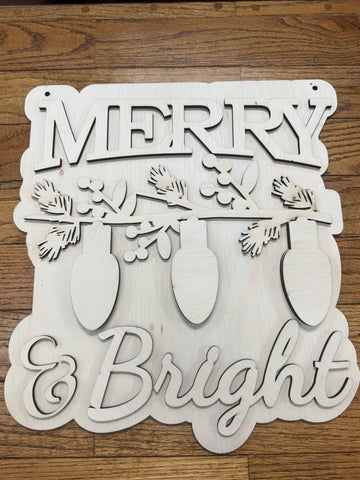 Merry & Bright | Blank Wooden Door Hanger | 16" by 14"