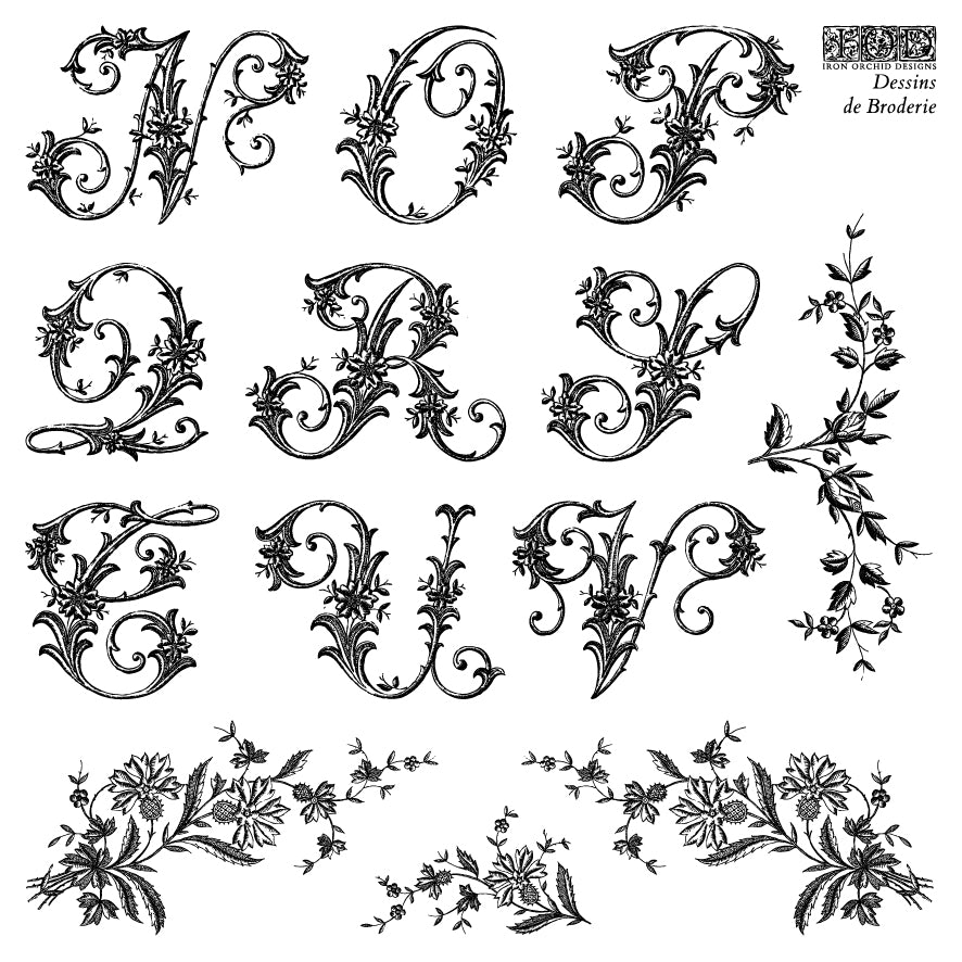 Dessins de Broderie IOD Stamp | 6” x 6” | Four Sheet Boxed Set
