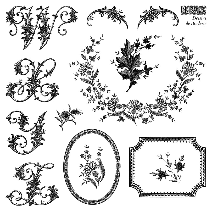 Dessins de Broderie IOD Stamp | 6” x 6” | Four Sheet Boxed Set
