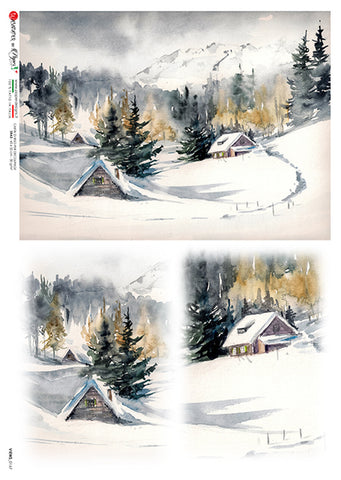 Paper Designs Snowy Landscape Scene Rice Paper