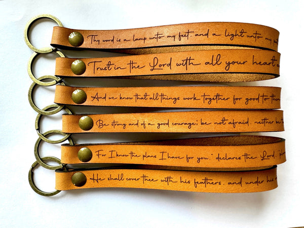 Scripture Wristlet Keychain - Full Grain Leather