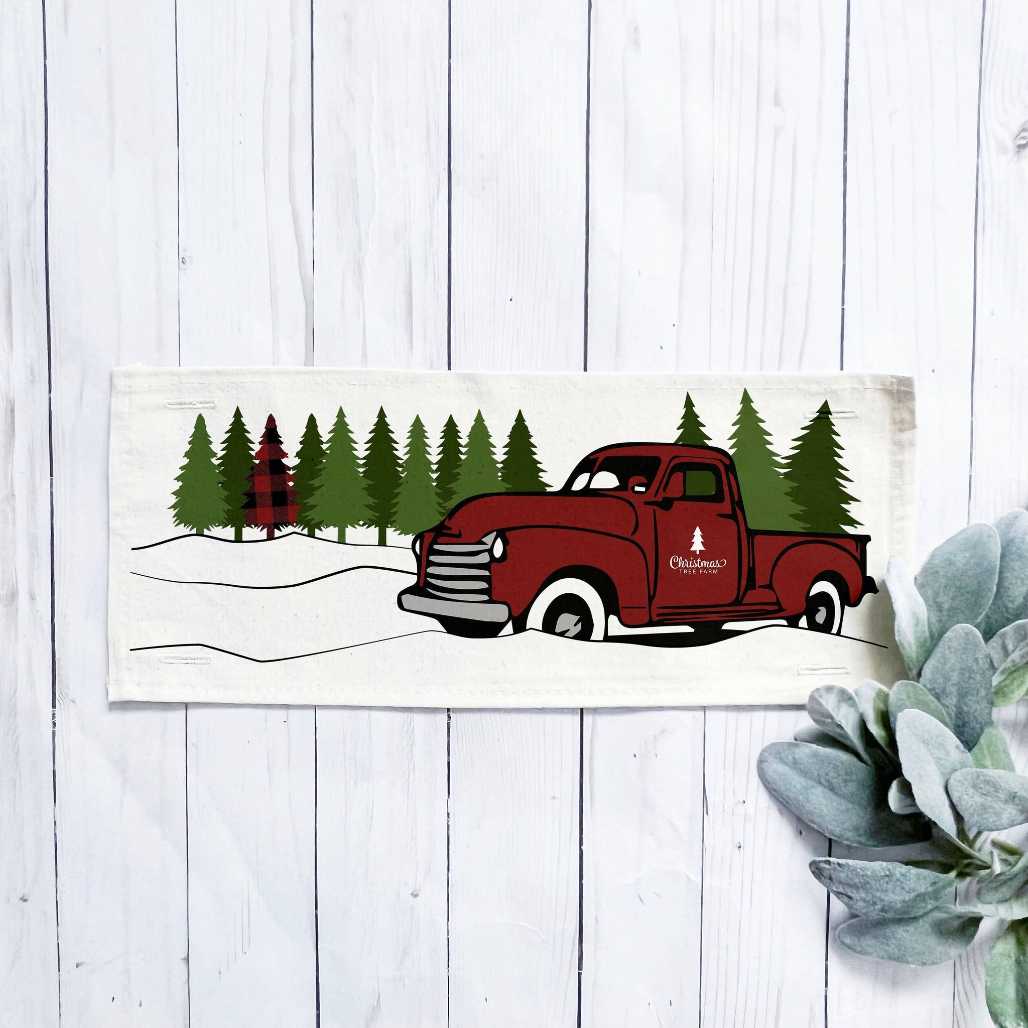 Holiday Panel: Winter, Vintage; Christmas PLAID TREE TRUCK