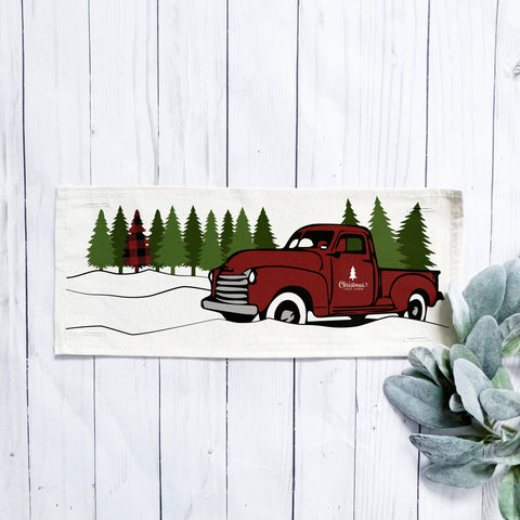 Holiday Panel: Winter, Vintage; Christmas PLAID TREE TRUCK