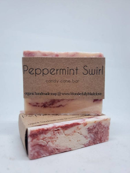 Peppermint Swirl Handmade Bar Soap | Candy Cane Red & white