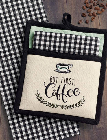 Coffee Time Embroidered Potholder Gift Set