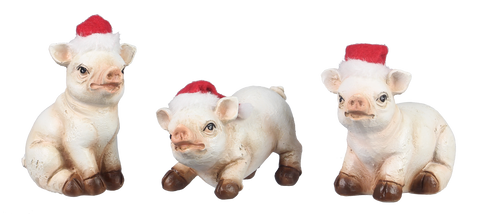 Resin Christmas Pigs with Stocking Cap, 3 Ast