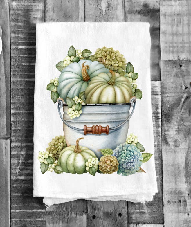 Fall Autumn Pumpkins Hydrangea Cotton Tea Towels Kitchen