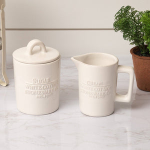 Set of White Cottage Ceramic Cream and Sugar