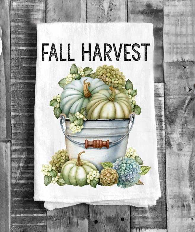Fall Harvest Pumpkins Hydrangea Cotton Tea Towels Kitchen